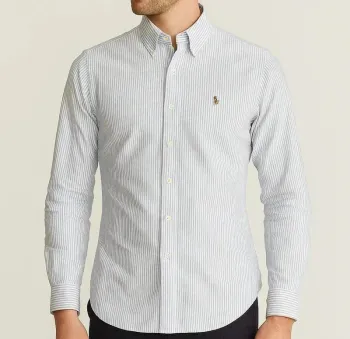 Chemise Ralph Lauren Slim Fit Rayée Bleu/Blanc – Élégance Vintage Y2K