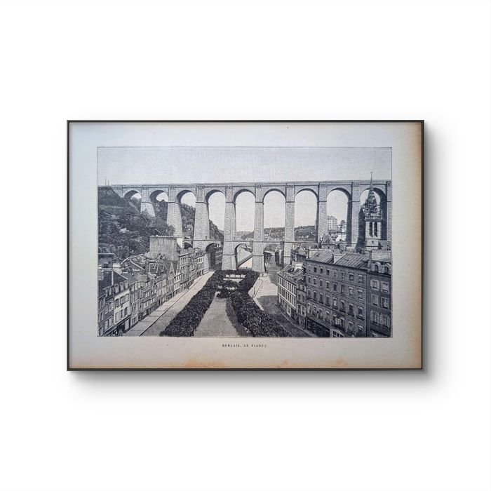 Imprimée en 1890, le Viaduc de Morlaix, Finistère. Original Vintage Authentique - photo numéro 10