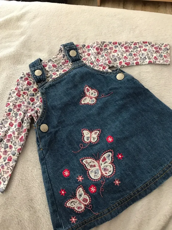 T-shirt fleuri, et Robe en Jean 6 mois - photo numéro 2