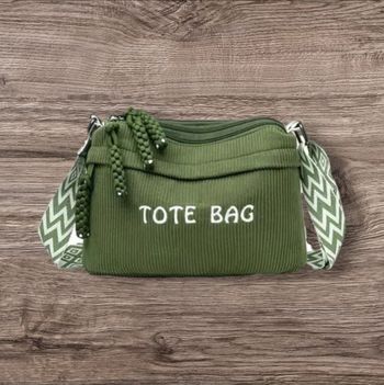 Sac bandoulière Tote Bag kaki velours côtelé avec sangle bohème 