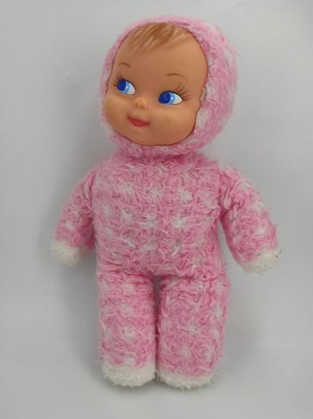 Poupée Chiffon Fuzzy Doll Rose et blanc Vintage 60'