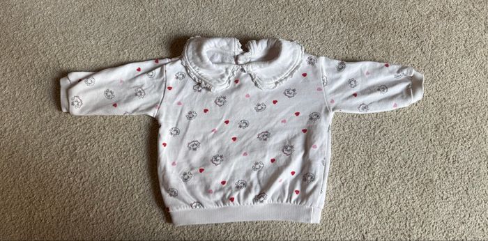 Sweat à col Claudine a motif cœurs et chat Marie blanc 9 mois - Disney baby - photo numéro 5
