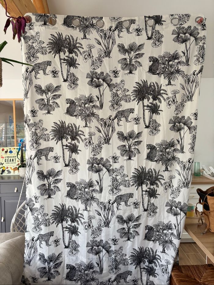 Double rideaux noir et blanc jungle