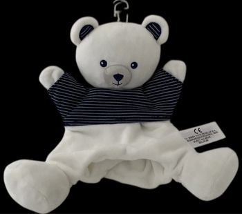 ❤️ B5506 Doudou plat marionnette ours blanc bleu SIMBA TOYS Nicotoy KIABI