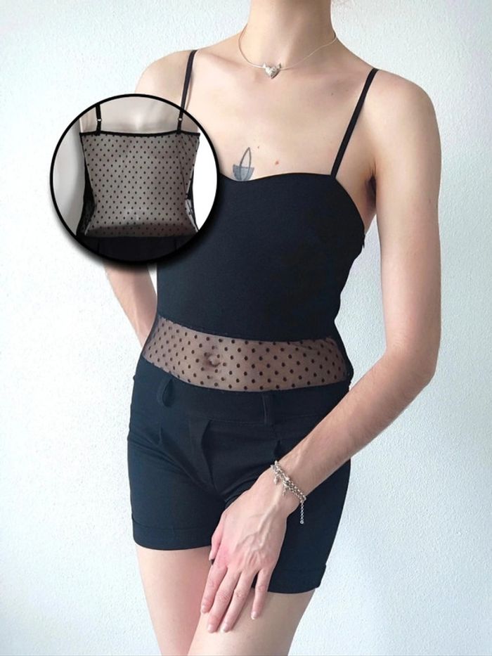 Combi short noir pois dos transparent / Made in Italy - 34/XS à 38/M
