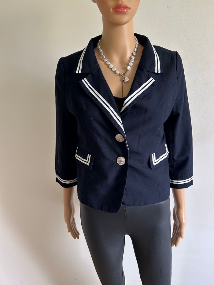Blazer bleu marine et blanc Molly Bracken taille L TBE - photo numéro 3