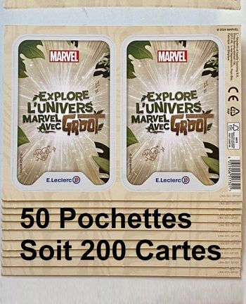 50 Pochettes Soit 200 Cartes Marvel Leclerc 2024 Explore Univers Groot Disney 2025