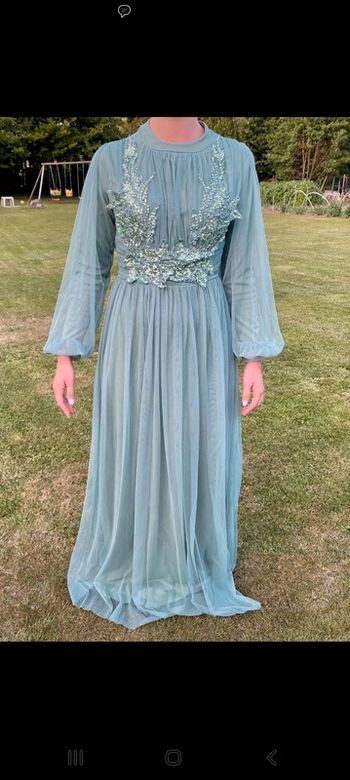 Robe cérémonie mariage vert clair strass T38