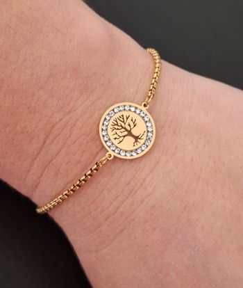 Bracelet neuf acier inoxydable arbre de vie strass 