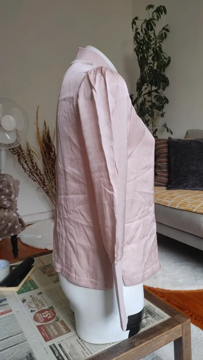 Blouse col haut manches longues viscose rose - photo numéro 2