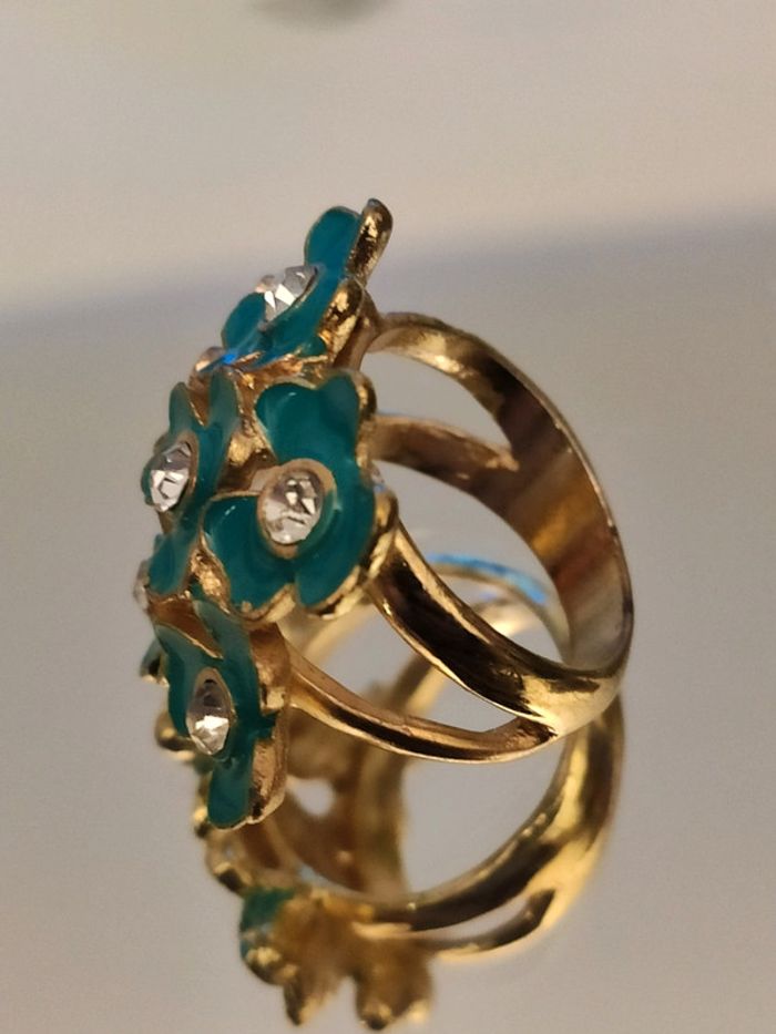 Bague fleurs bleu turquoise - photo numéro 5