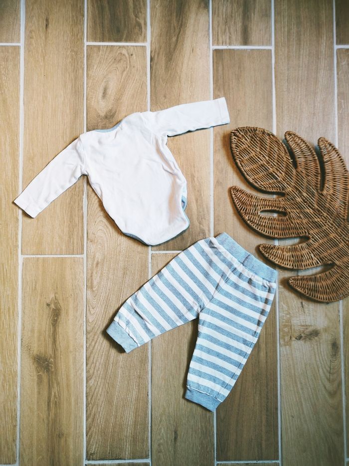 🦊Bougli Bougla - Ensemble Pantalon à rayures et body assorti motif renard - Taille 6 mois - photo numéro 3