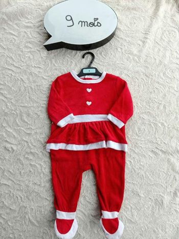 Pyjama grenouillère velours Fille 9 mois cœur Père mère Noël Tex Baby