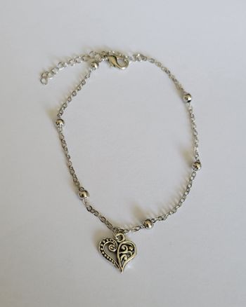 CHAINE CHEVILLE MAILLE BOULE PETIT COEUR ARGENTE ! NEUF!