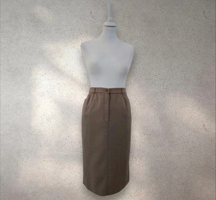 Jupe de tailleur kaki-beige taille haute 40