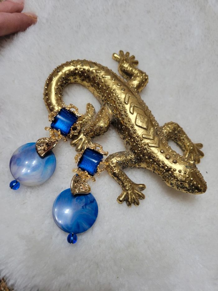 Boucles d oreilles style baroque bleues - photo numéro 5