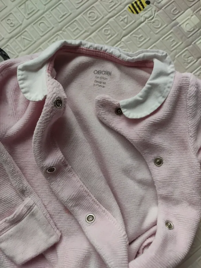Pyjama velours rose bébé fille 1 mois Obaibi - photo numéro 2