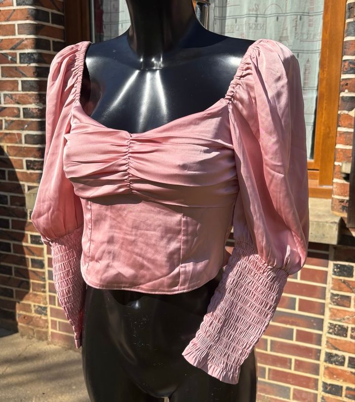 💖 Blouse courte rose manches bouffantes H&M – Taille 38 (M) - photo numéro 2