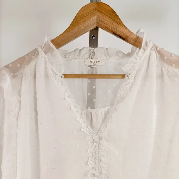 Blouse blanche romantique à plumetis transparents – Kilky Paris – taille M/L A1318 - photo numéro 2