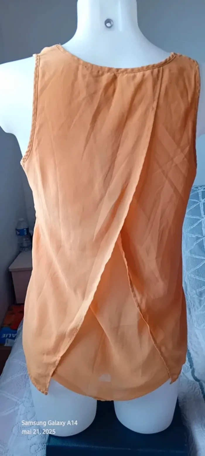 Blouse débardeur longue en voile superposé dos ouvert jaune moutarde femme M pimkie - photo numéro 9