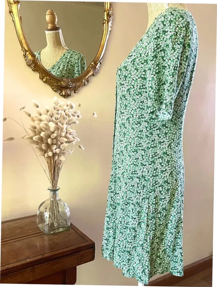 Robe Fleurie Verte - Monki - Taille XS - photo numéro 8