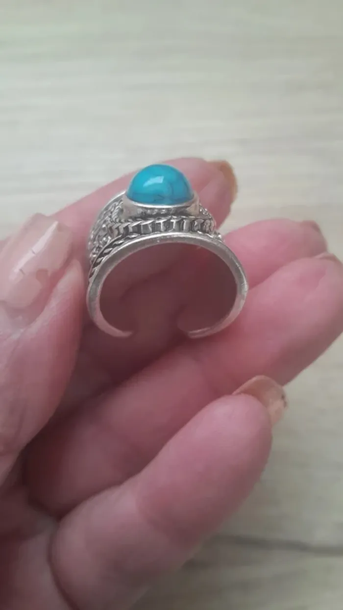 Bague style Bohème, pierre turquoise, réglable - photo numéro 3