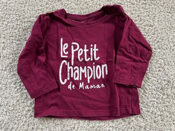 Teeshirt manches longues bordeaux « le champion de maman » 18 mois
