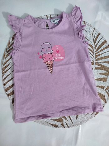 Débardeur t shirt sans manches lila imprimé glace italienne 86 cm 18 mois Fagottino