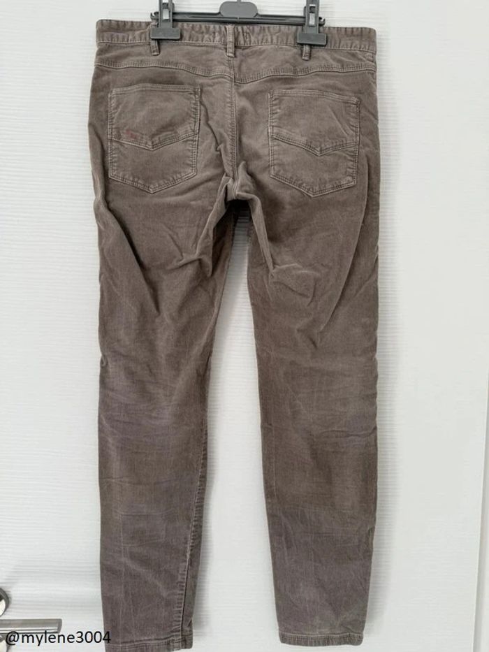 Pantalon slim skinny droit en velours beige gris clair - photo numéro 7