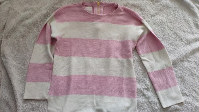 Pull 7 ans Zara rose et blanc rayé - photo numéro 2