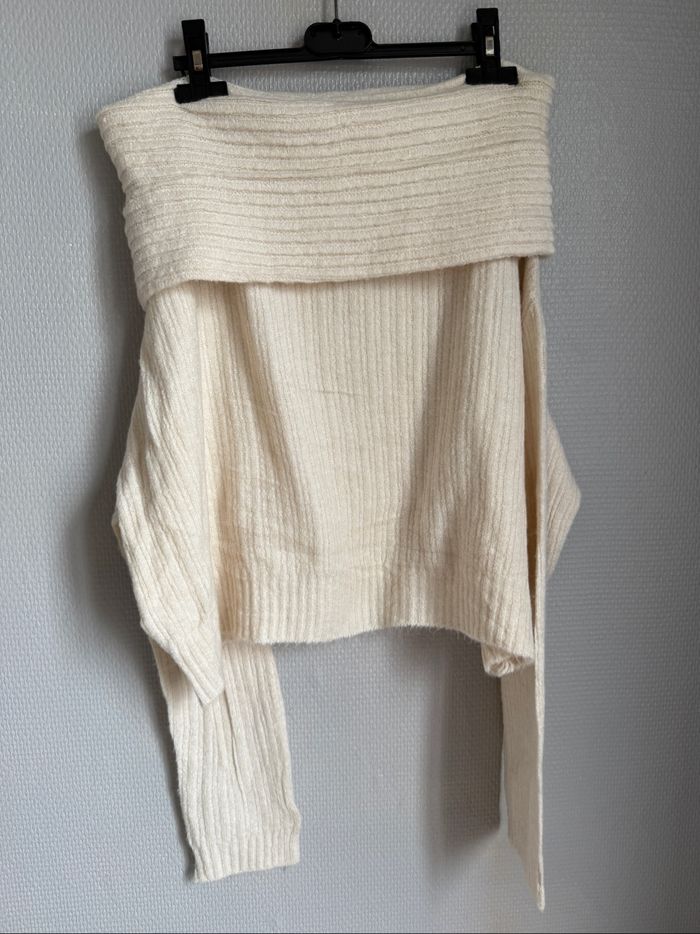 Ensemble jupe longue et pull bardot maille crème - photo numéro 2