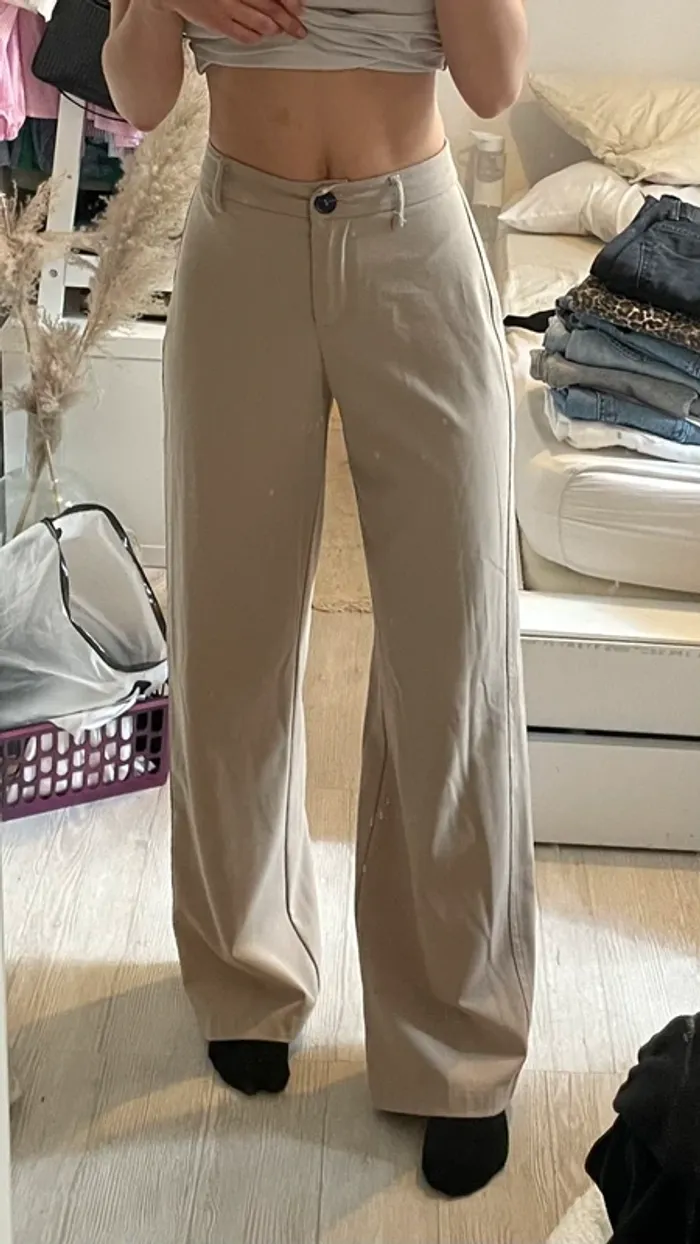 Pantalon droit beige large - bershka