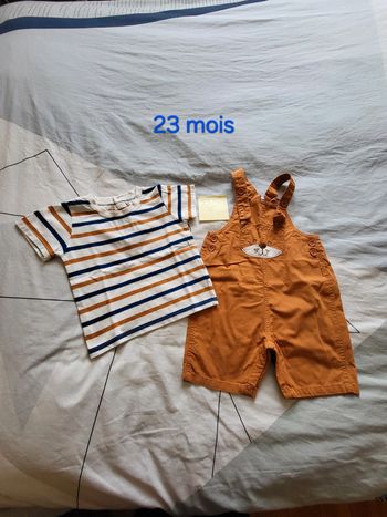 Salopette short caramel et t shirt T23 mois