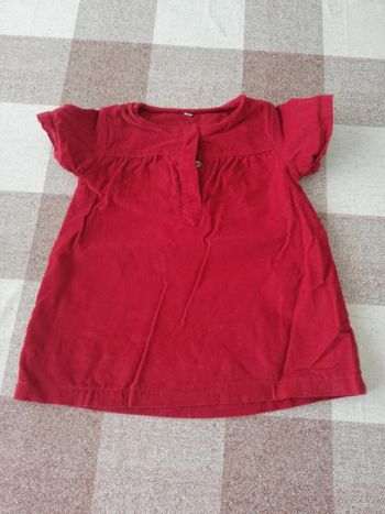 Robe rouge manches courtes en velours 9 mois