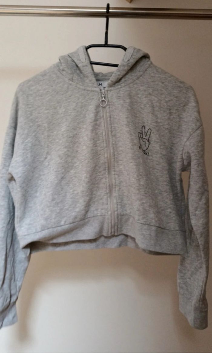 Veste courte à capuche fille grise