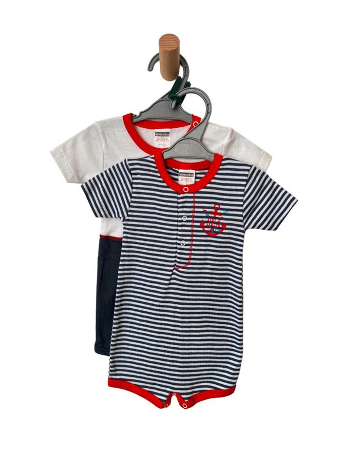 LOT de 2 combishorts/pyjamas d'été bleu/blanc/rouge - Absorba 9 mois (71cm)