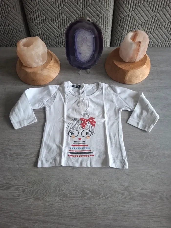 T-shirt blanc à manche longue 18 mois