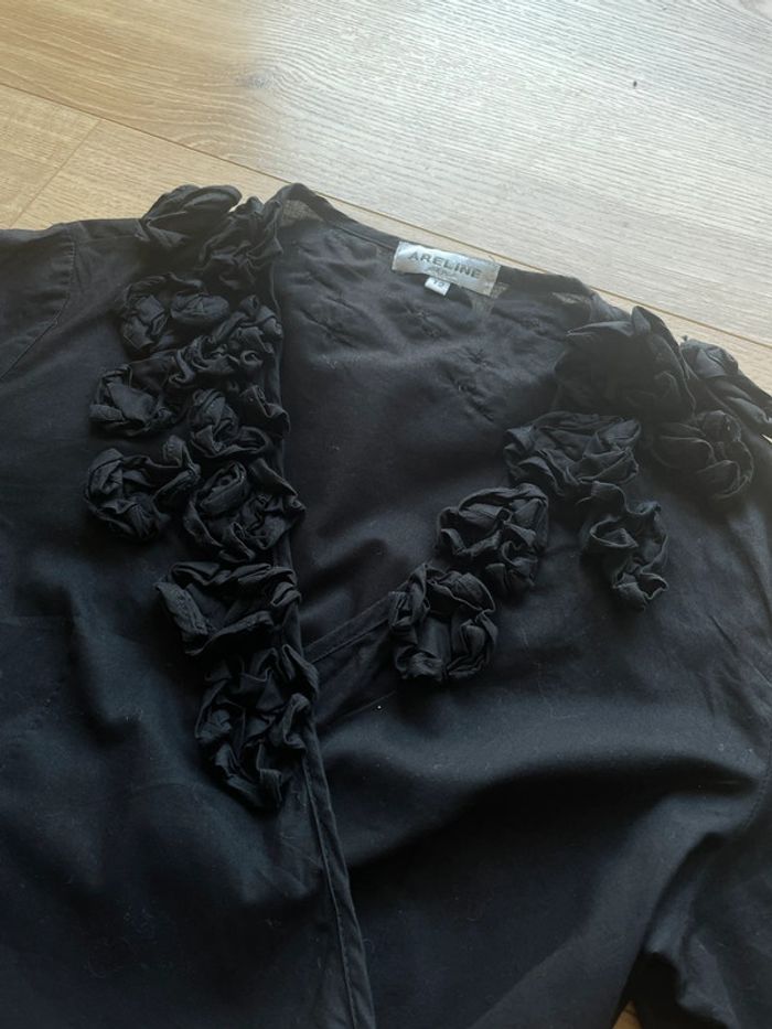 Blouse cache cœur fleurs noir - photo numéro 2