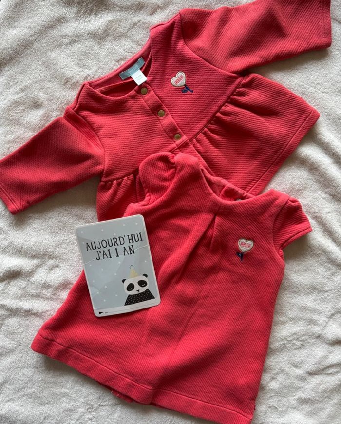 Ensemble obiaibi robe et gilet rouge 12 mois