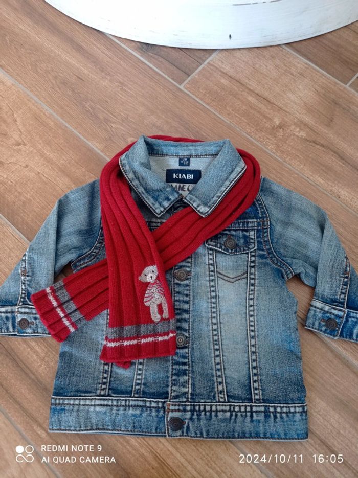 Veste jean 12 mois + écharpe ourson Kiabi