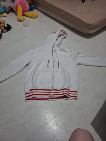 Sweat à capuche blanc / rouge