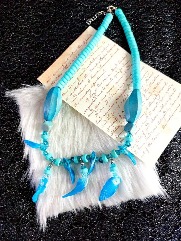 Magnifique collier bleu en perles, style bohème vintage - photo numéro 2