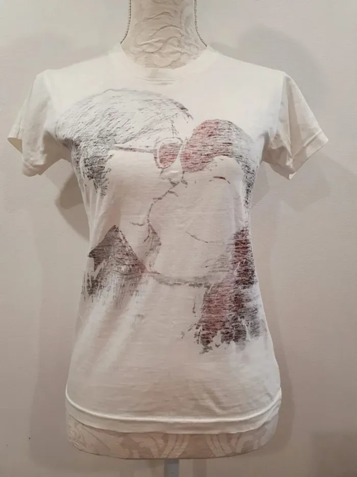 Tee shirt blanc noir taille S 36 John lennon yoko ono
