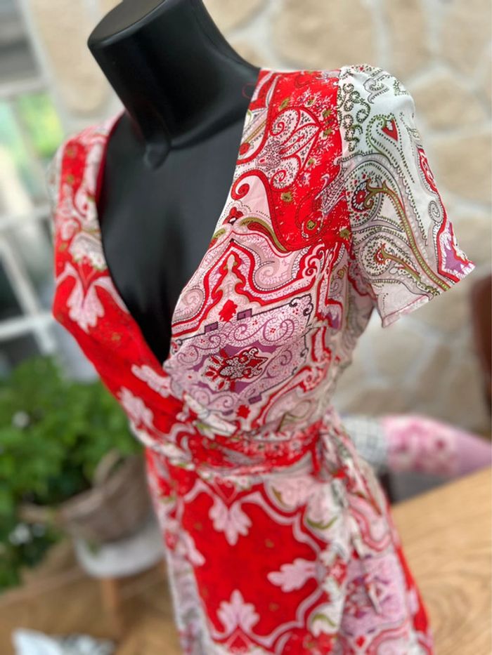Robe longue rouge blanche taille s 36 à fleurs majolica été - photo numéro 2