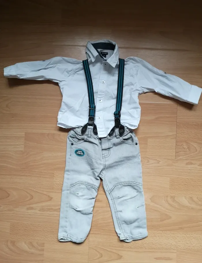 Ensemble jean gris chemise blanche 18 mois - photo numéro 3