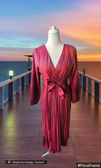 Robe longue plissée bordeau avec sa ceinture