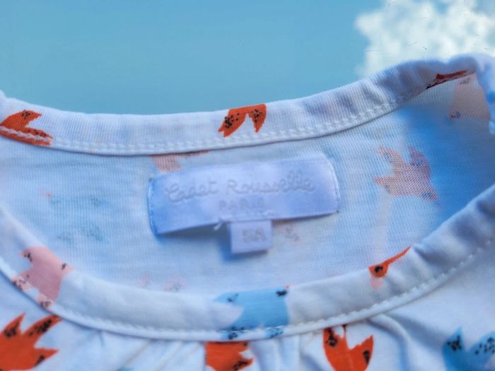 Très joli tee-shirt coton manches longues Cadet Rousselle 5 ans motifs colombes 🕊 - photo numéro 3