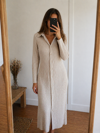 Robe longue côtelé beige H&M