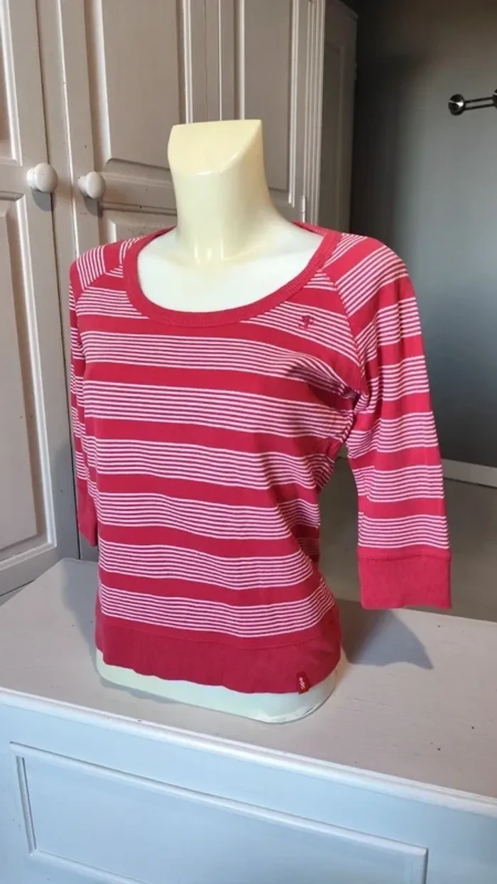 Pull rayé rouge et blanc T36 - EDC - photo numéro 2