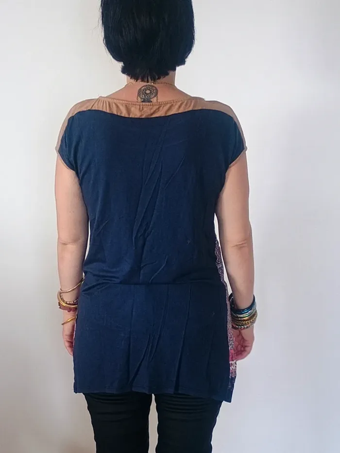 Tunique imprimé cachemire rose/bleu manches courtes T40 - photo numéro 2